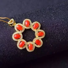 Натуральные красные коралловые Подвески S925 Серебряный натуральный драгоценный камень кулон Цепочки и ожерелья модный элегантный мяч для женщин с круглым носком; свадебные ювелирные украшения