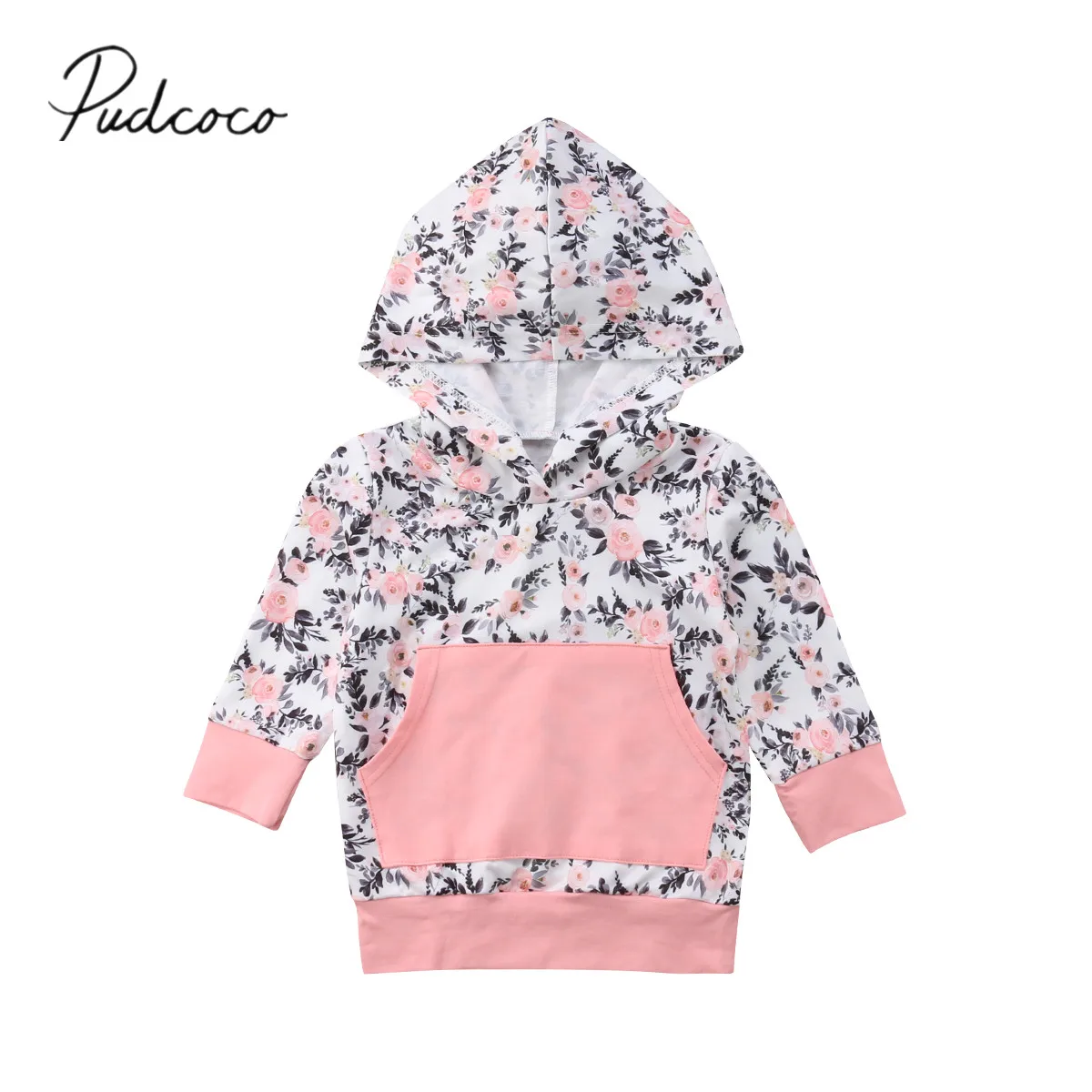 

2018 Brand New Newborn Toddler Baby Girls Autumn Clothes Tops Floral Print Long Sleeve Pullover Pocket Cotton Warm Clothes 6M-5Y