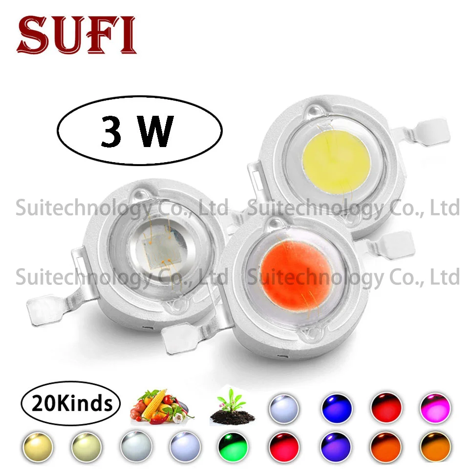 Description Picture 4 of item10Pcs High Power 3W LED Chip Warm Cool White Red Blue Yellow Full Spectrum Light Beads For Grow Light Spotlight Bulb Downlight