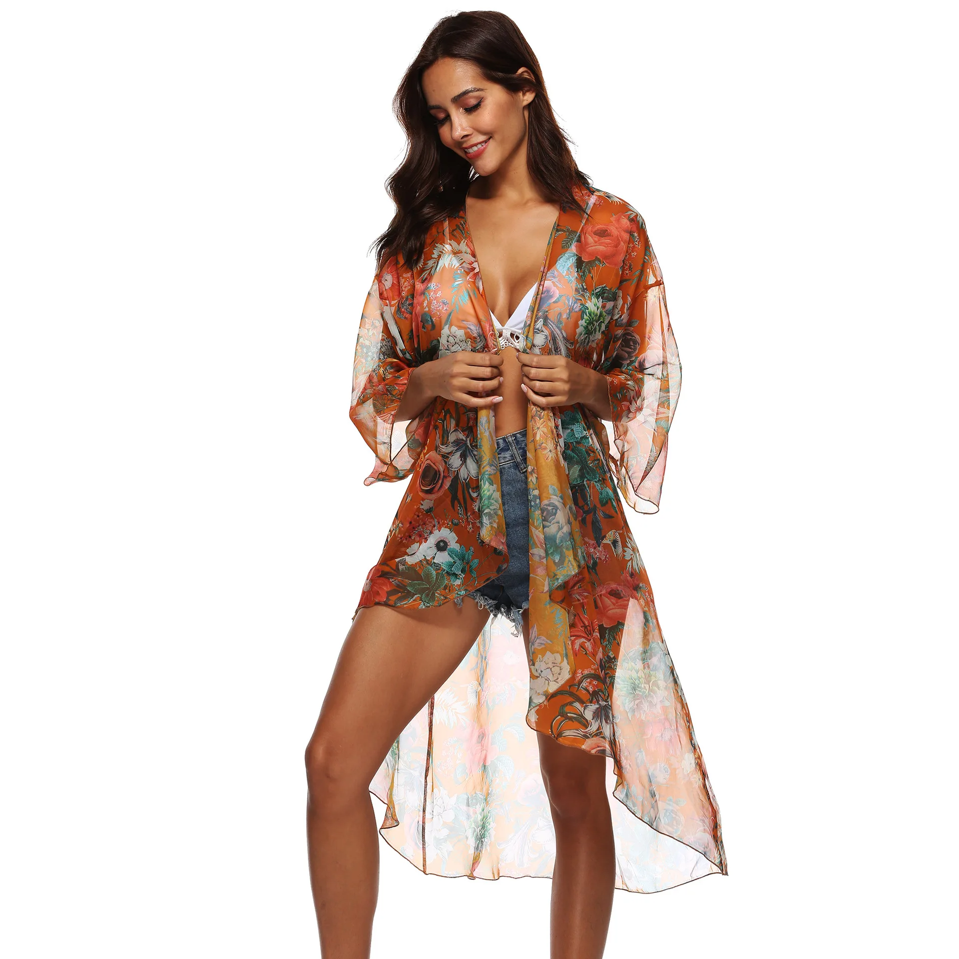 Robe De Plage купальники 2019 купальник Женские платья платье Пляжная одежда женское закрытое бикини с цветочным принтом с длинным рукавом