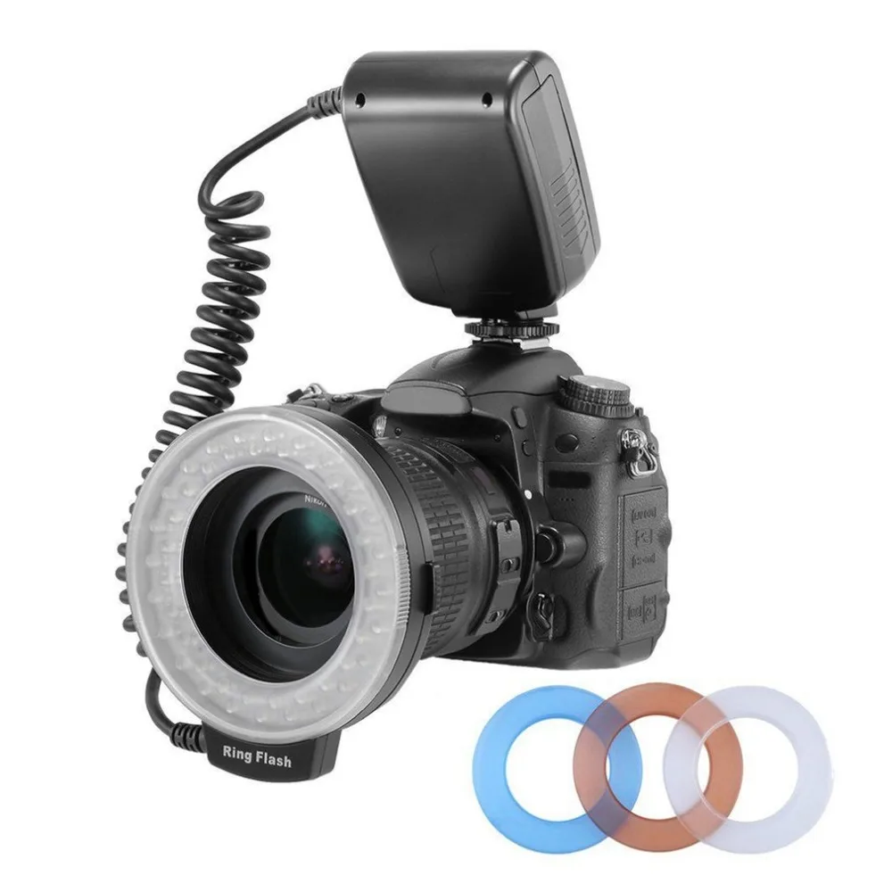 

48 Macro LED Ring Flash Bundle with LCD Display Power Control Adapter Rings and Flash Diffusers for Canon for Nikon DSLR