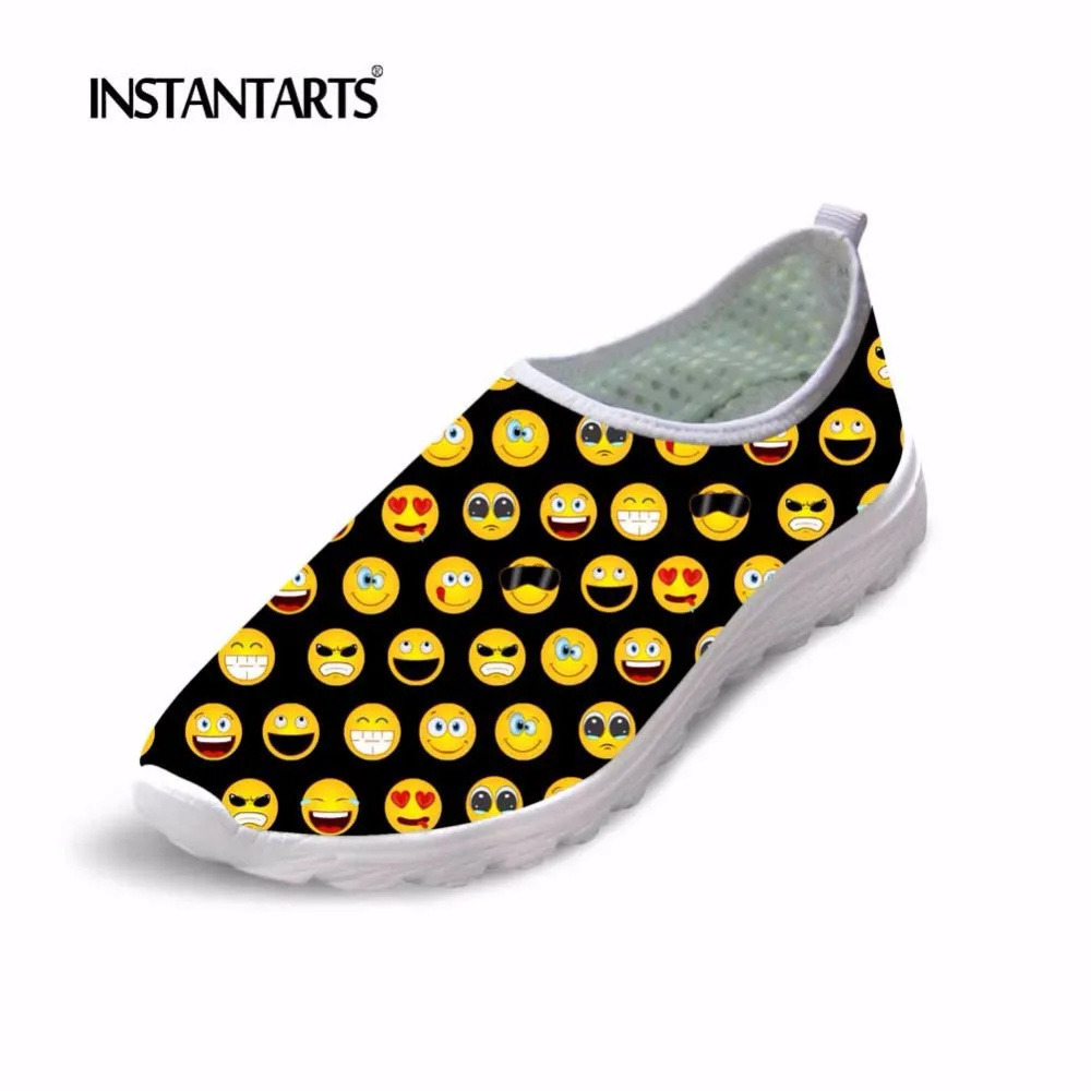 INSTANTARTS Funny Emoji Print Men Summer Mesh Casual Shoes Breathable