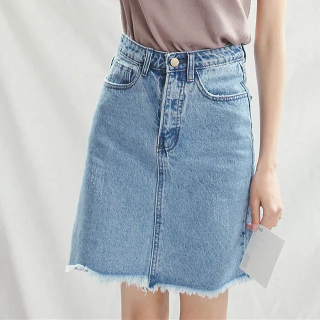 Women Denim Skirts Knee Length Plus Size Denim Skirts High Waist Jeans