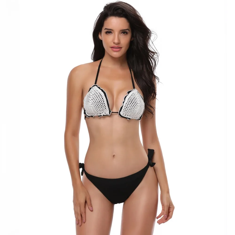 

ZHUOHE Bikini Set 2019 Low Waist Swimsuit Bathing Suits Two pieces Swimwear Beach Wear Boho-Chic Crochet Biquini for Women Lady