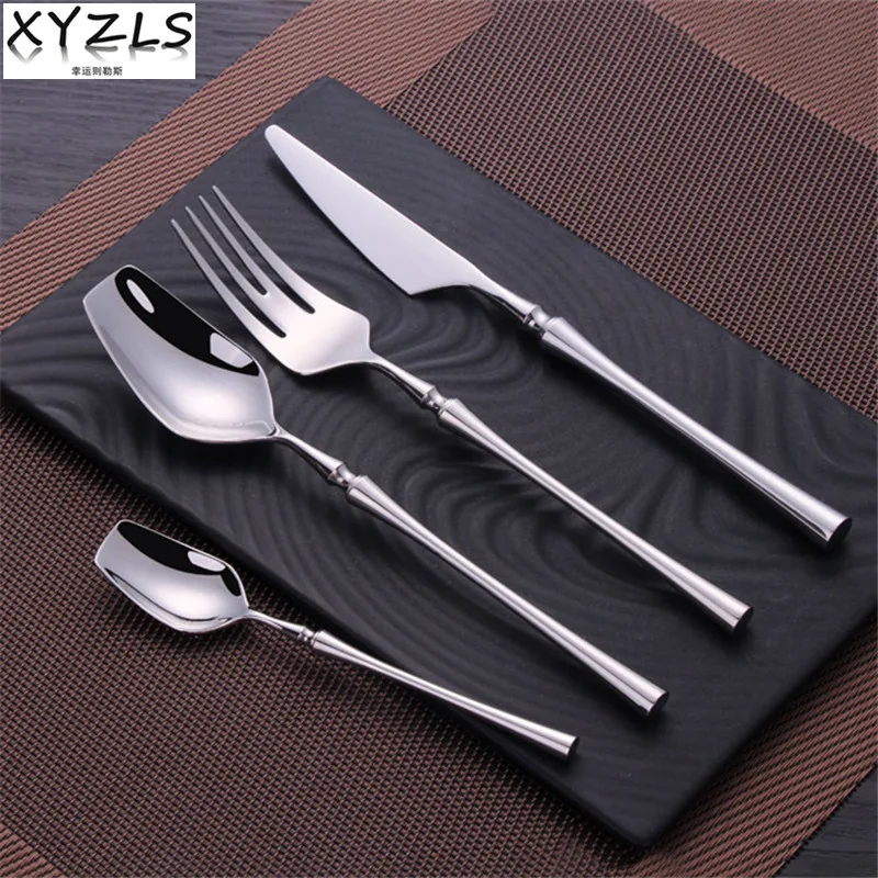 

24 PCS Flatware Set High-grade Silver Stainless Steel Cutlery Sets Silverware Tableware Dinnerware Spoons/Knives With Gift Box