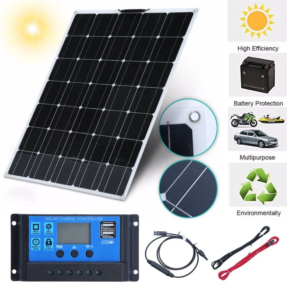

150W Monocrystalline Solar Panel With Battery Charger Flexible Solar Battery Charger High Efficiency Household Camp Power Supply