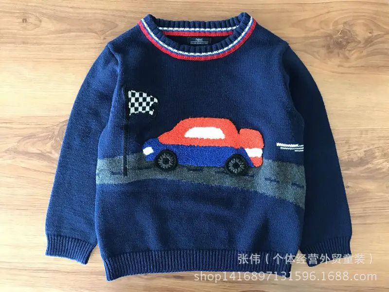 Коллекция года, весенний свитер для мальчиков Одежда для детей вязаный свитер с вышитыми автомобилями пуловер свитер вязаная одежда для маленьких мальчиков, 5 лет