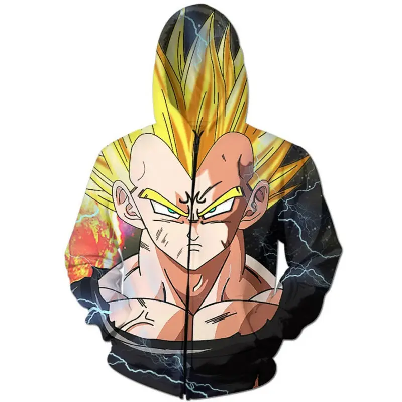 

Anime Dragon Ball Z Hooded Hoodie Men Zipper Outerwear Character Graphic 3D Sweatshirt Autumn Winter Pullover Fashion Streetwear
