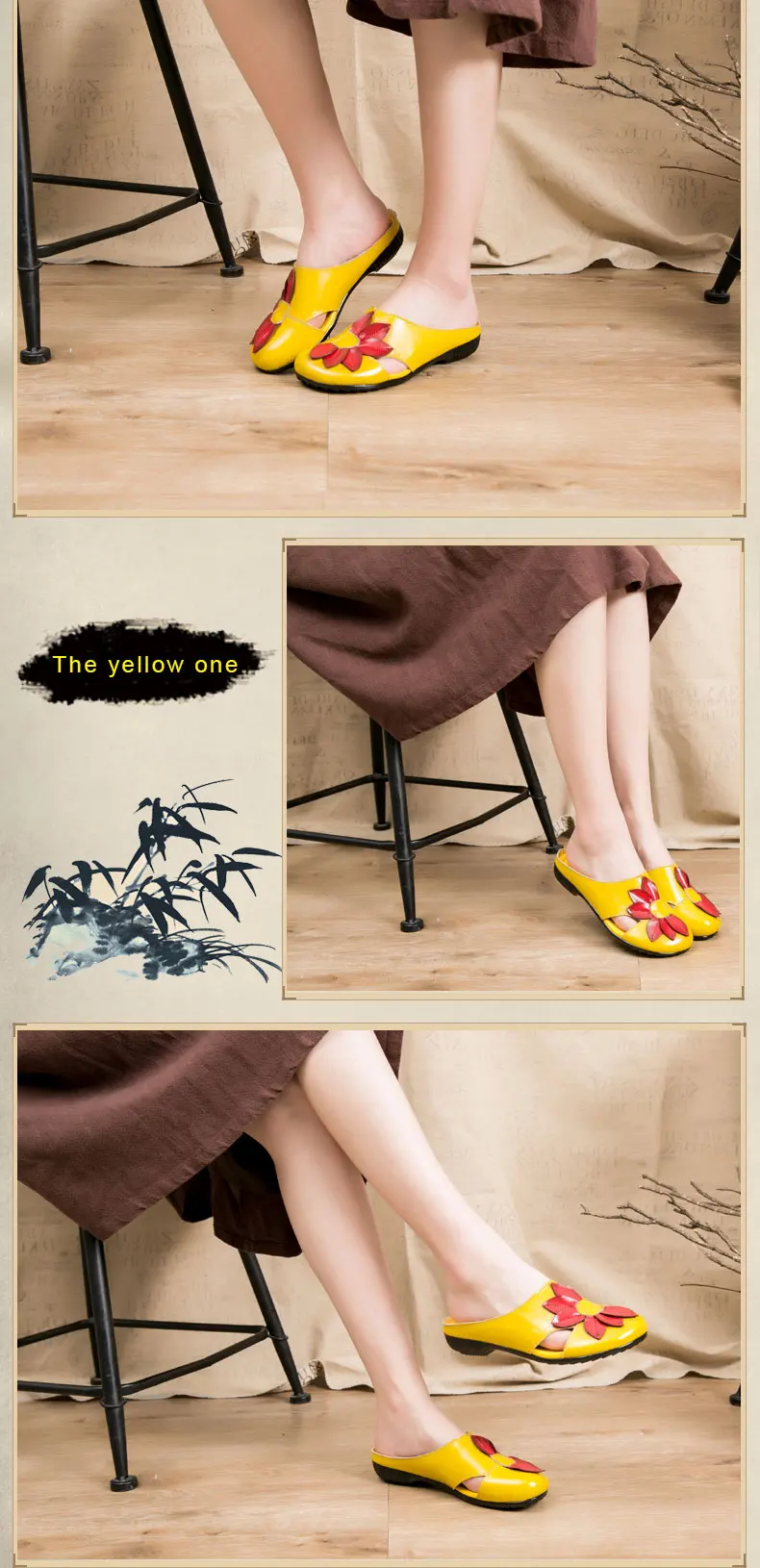 Xiuteng/Коллекция года; сезон лето; женские шлепанцы из натуральной кожи с закрытым носком; женские шлепанцы ручной работы с цветочным узором в винтажном стиле; обувь на плоской подошве
