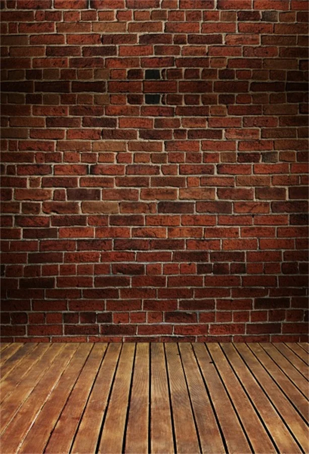 Laeacco oscuro pared de ladrillo madera tablones piso escena fotografía