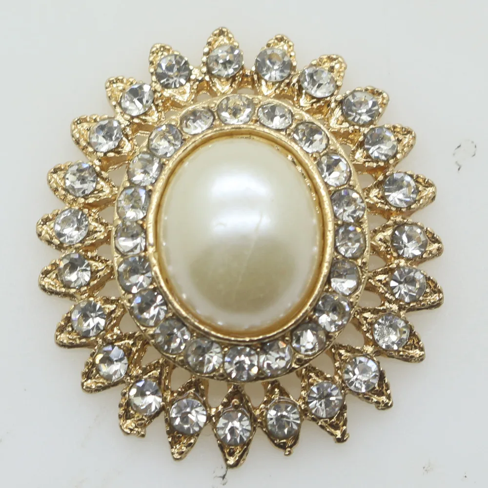 Buy New 5pc 28mm*25mm Alloy buttons Pearl Diamond