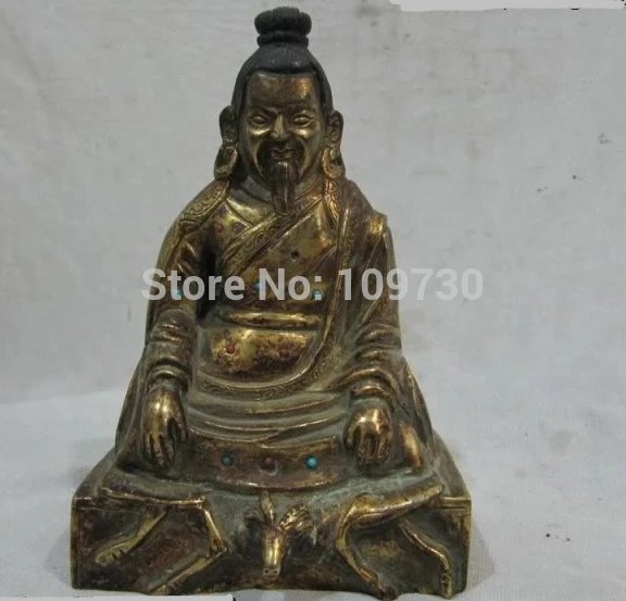 

001601 6"Tibet Buddhism Fane 100% Copper Bronze 24K Gild Guru Gulug Buddha Statue