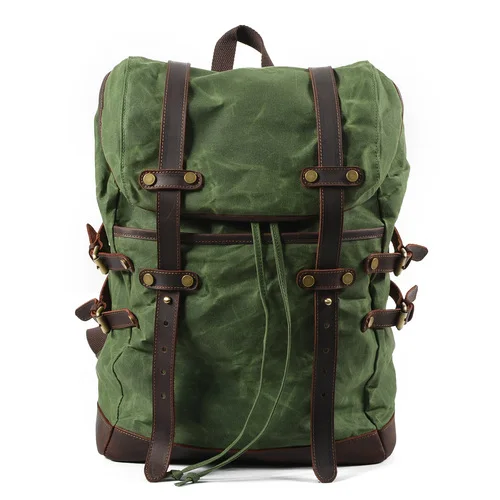 MUCHUAN, 15,6 дюймов, рюкзак для ноутбука, винтажный, большая емкость, масло, воск, водонепроницаемый, рюкзаки для подростков, холст, кожа, на шнурке, рюкзаки - Цвет: Зеленый