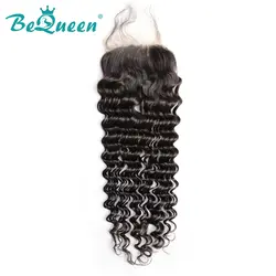Bequeen бразильские волосы на шнуровке, 100% девственные волосы, глубокая волна, свободная часть средней части закрытия с детскими волосами