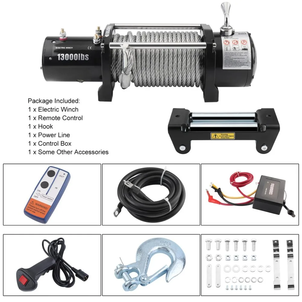 12 В удаленного Управление Электрический мотор лебедки автомобиля лебедка нагрузки Ёмкость 13000lb/12000lb мощный Аксессуары ЕС Разъем для