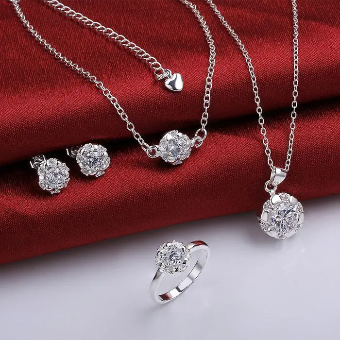 Sets 925 Silver Jewelry Sets 925 Silver Inlaid Zircon Sets Women's