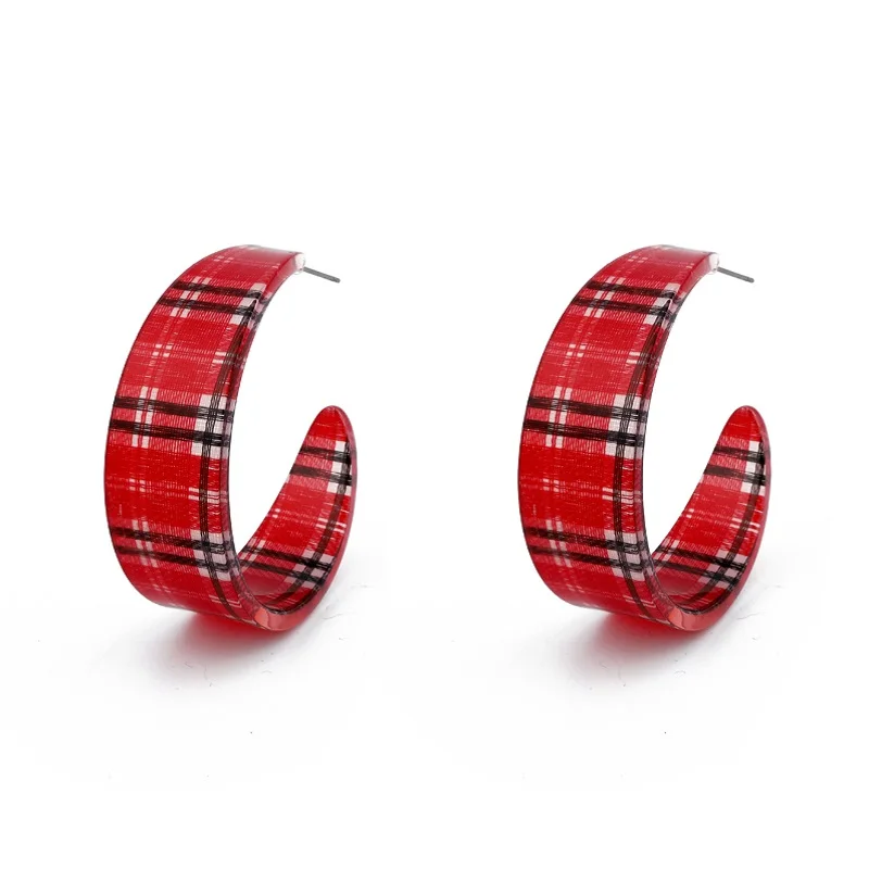 Us 1 23 12 Off Dayoff Europe Huge Red Gattice Acetic Acid Hoop Earrings Women Jewelry Round Eardrop Plastic Vintage Open Earring E579 In