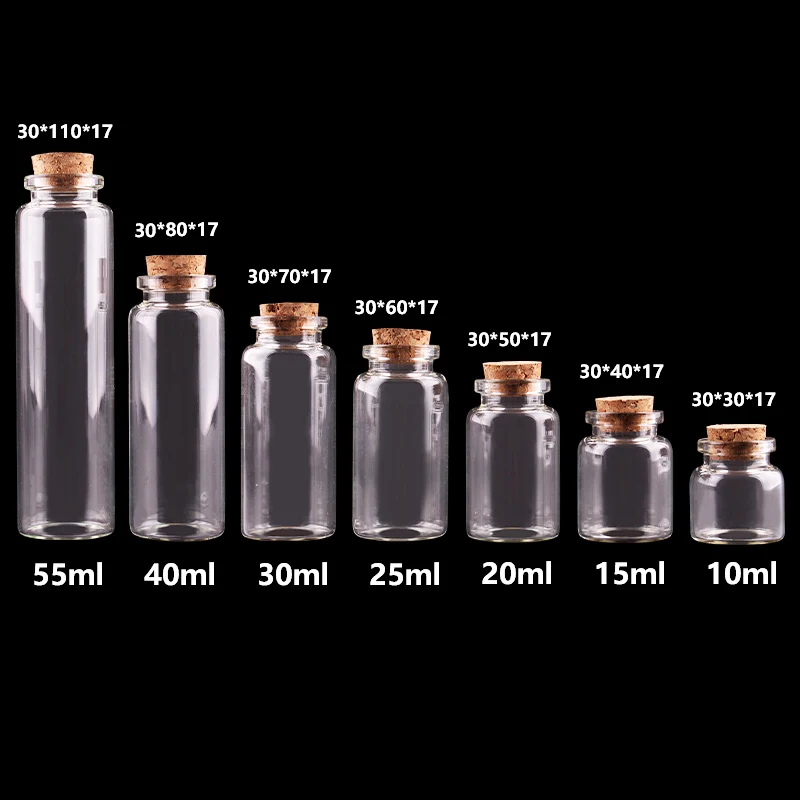

24pcs 10ml 15ml 20ml 25ml 30ml Cute Clear Glass Bottles with Cork Stopper Empty Spice Bottles Jars DIY Crafts Vials