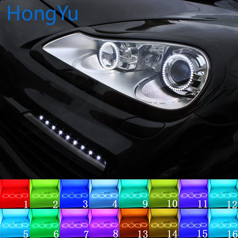 

Headlight Multi-color RGB LED Angel Eyes Halo Ring Eye DRL RF Remote Control for Porsche Cayenne 957 2007 2008 2009 Accessories