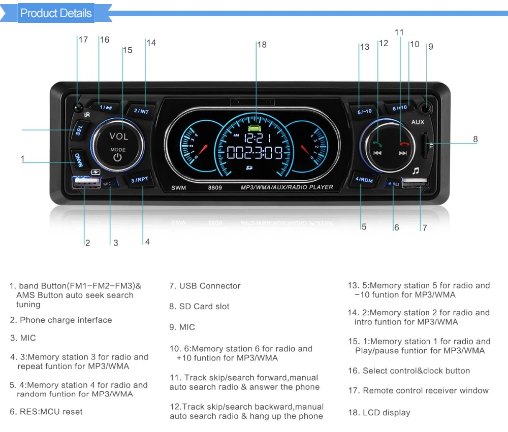 Двойной USB автомобильный радиоприемник с Bluetooth 1Din автомобиль радио Coche Регистраторы автомобильный стерео Мультимедийный Плеер MP3 FM Вход SD часы в тире AUX FM