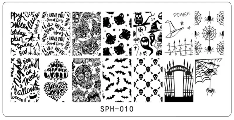 1 шт пластины для штамповки ногтей SPH(10-17) Рождество и Хэллоуин дизайн лак штамп шаблоны маникюр ногтей штамп пластины 8 видов стилей - Цвет: 10