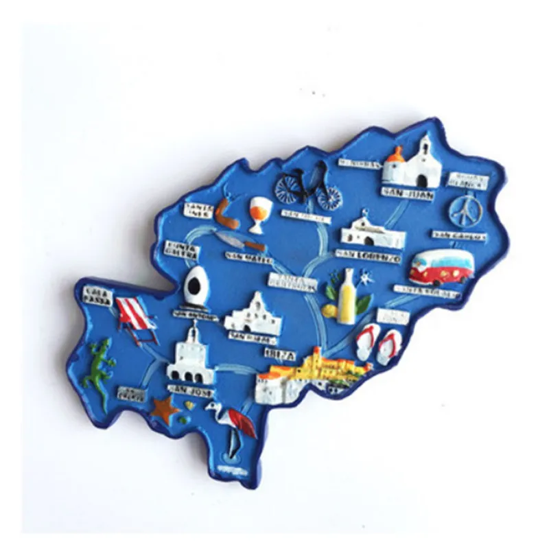 

High Quality Handmade Painted Spain Map Fridge Magnets Tourism Souvenirs Refrigerator Magnetic Stickers Home Decoration