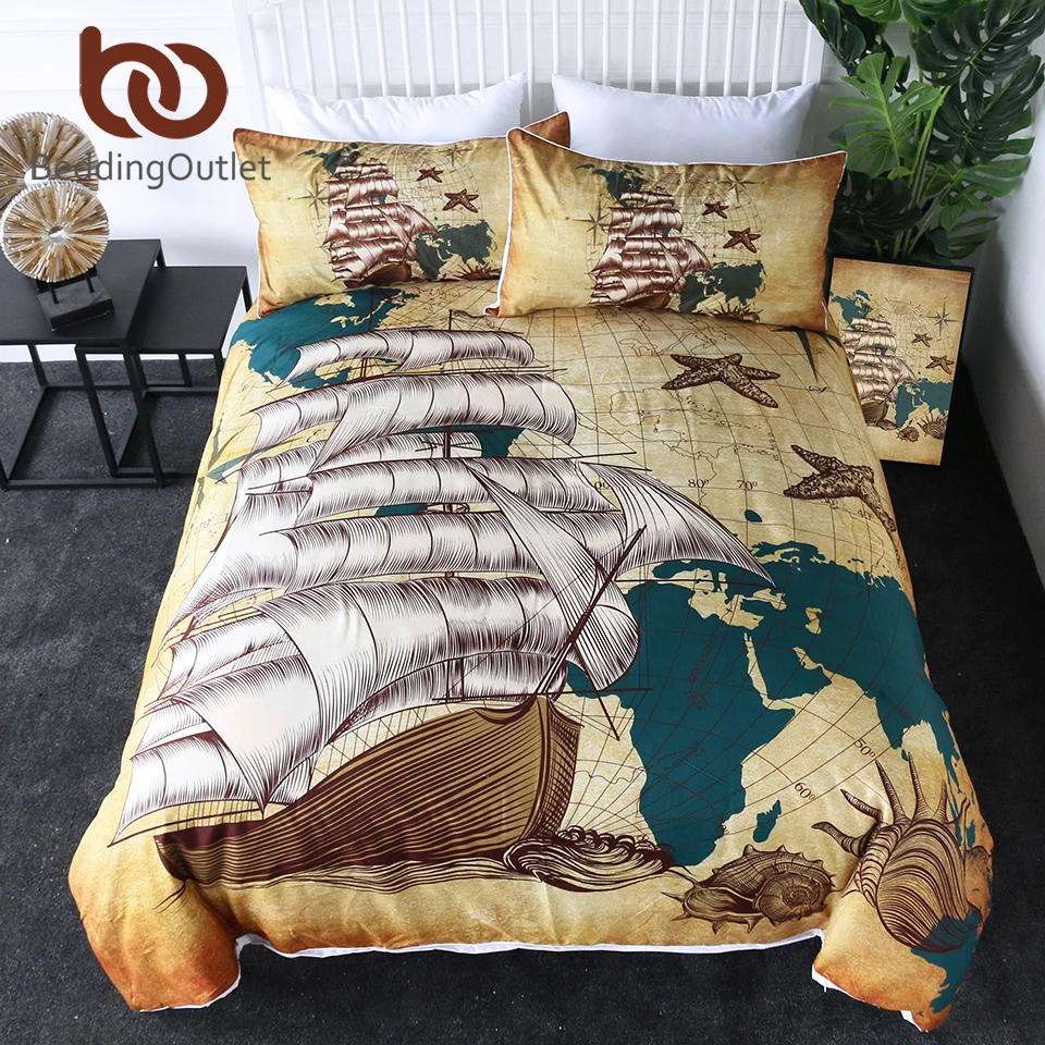 auteursrechten Briljant Afwijking Beddingoutlet Zeilschip Beddengoed Set Nautische Kaart Dekbedovertrek  Wereldkaart Retro Beddengoed Oceanen Schelpen Bruin Spreien 3Pcs|Beddengoed  sets| - AliExpress