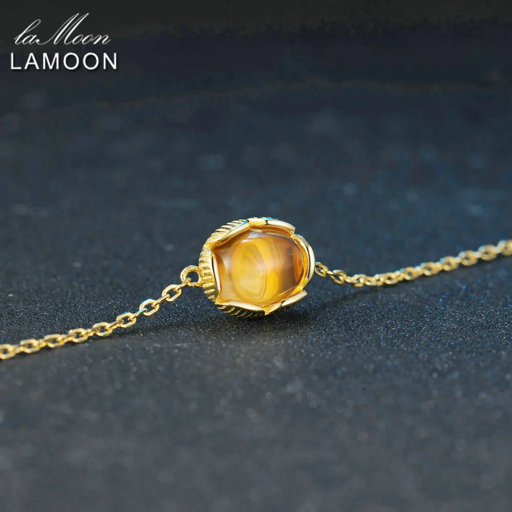 Lamon цитрин драгоценный камень браслет для женщин 925 пробы серебро 14 К позолоченный дизайнерский браслет хорошее ювелирное изделие LMHI046
