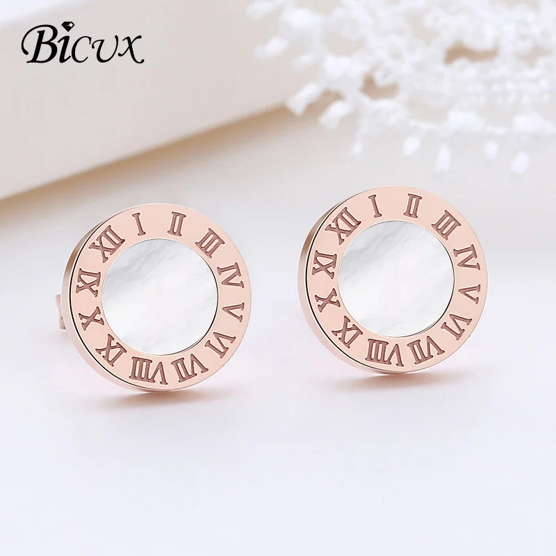 

BICUX Fashion Creative Korean Ethnic Round Resin Stud Earrings for Women Temperament Simple Exquisite Roman Numeral Earring G