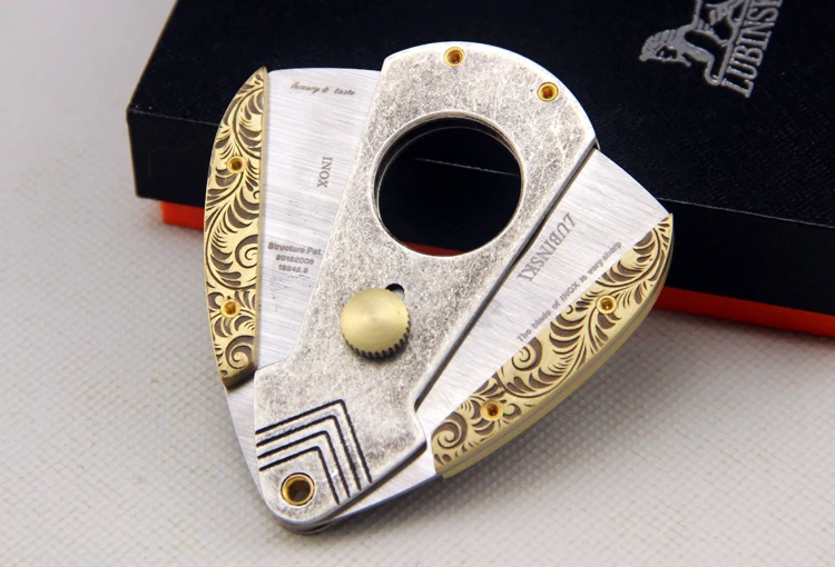 Роскошный нож из нержавеющей стали в стиле ретро направляющий острый Золотой и серебристый нож для сигар резак W/Подарочная коробка