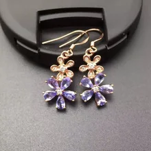 natural blue tanzanite drop earrings 925 silver Natural gemstone earring women elegant fashion flower drop earrings for party