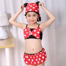 Купальник Девушки Малышей Купальники Бикини 3 Шт. Дети Купальники Минни Спа Одежда Плавание Одежда Bathsuit Swimhat