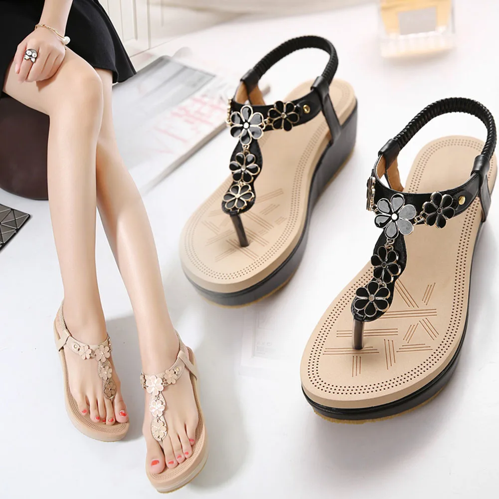 

Ladies Mid Heel Sandals Clip Toe Summer Wedge Sandals Women Fashion Platform Flower Strap Sandal