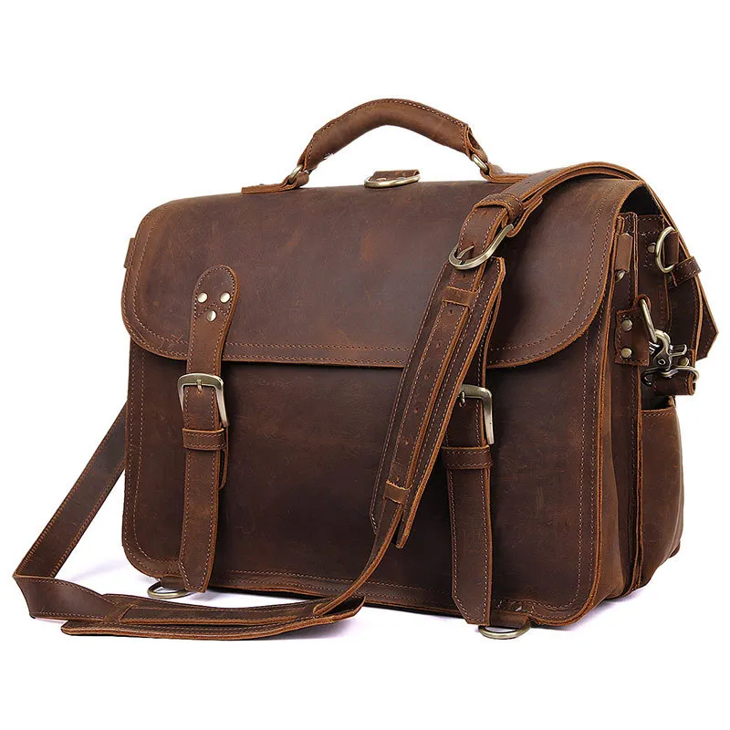 

2018 Men Briefcase Crazy Horse Leather Bag Men Famous Brand Shoulder Bag Men Messenger Bags Men's Travel Bags Briefcase Laptop