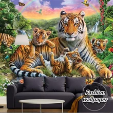 Beibehang пользовательские модные обои тропический дождь лес животное тигр растение лес водопад бабочка papel де parede обои