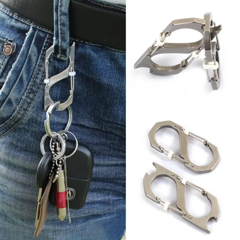 S Style Multi function Buckle Clasp Bottle Opener Keychain Tool Stainless Steel Sratch