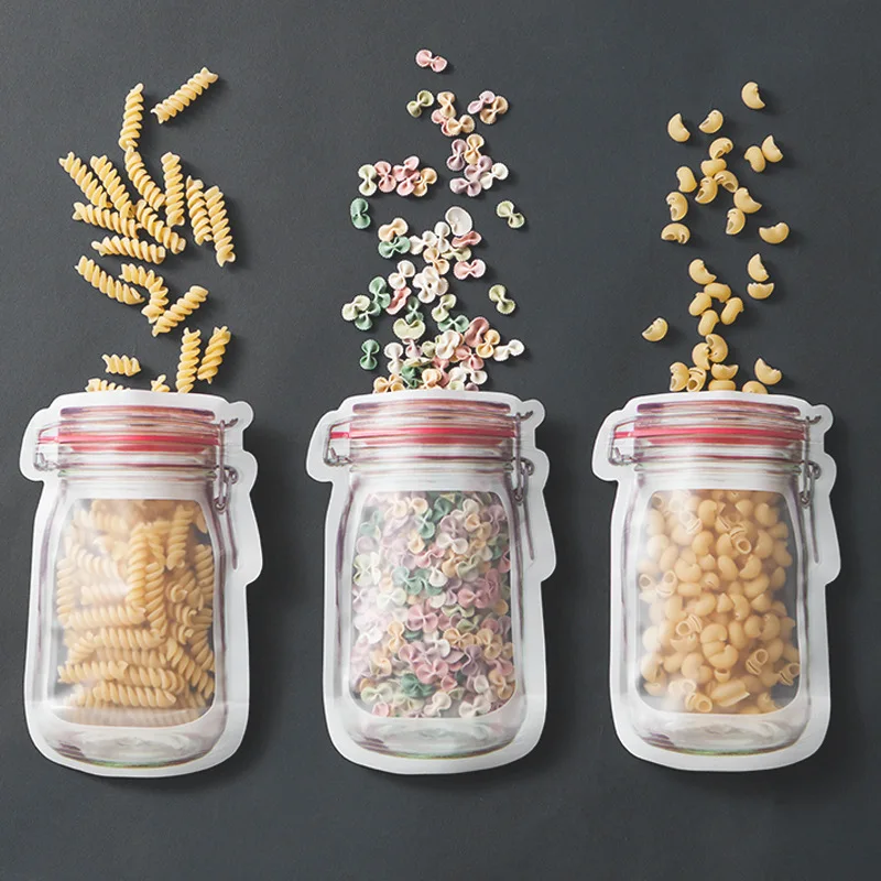 5 шт портативная пищевая Герметичная сумка для хранения Mason Jar shape Snack Candy на молнии сумки для хранения кухня с морозильной камерой для хранения сухих продуктов сумка