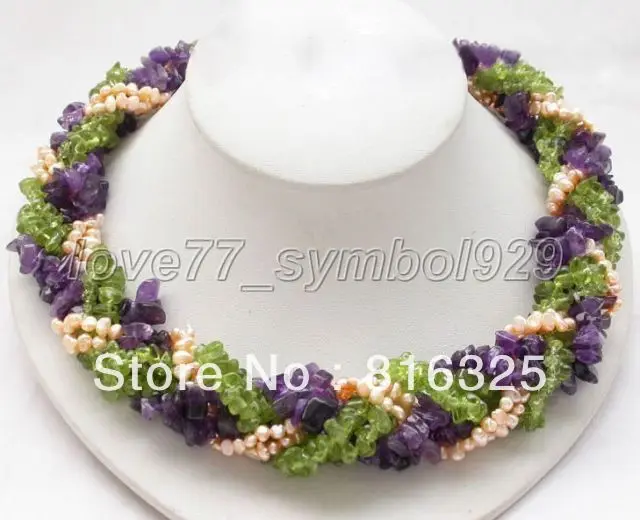 

FREE SHIPPING>>@> HOT>>Natural ! Pearl@Amethyst @Olivine Necklace NEW