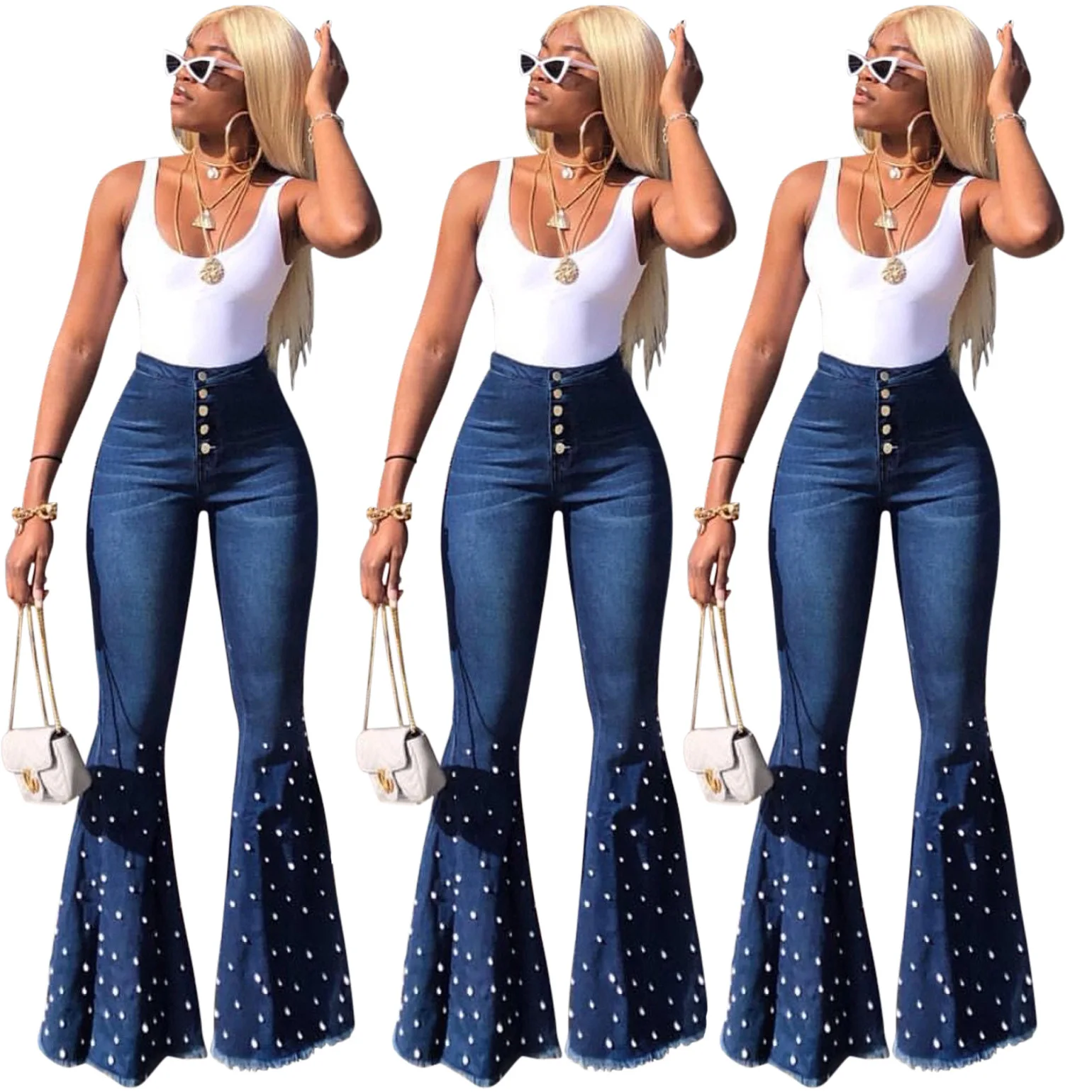 

Fashion women's cotton high-elastic dark high waist hot diamond flared jeans jeans boy style women's skinny jeans