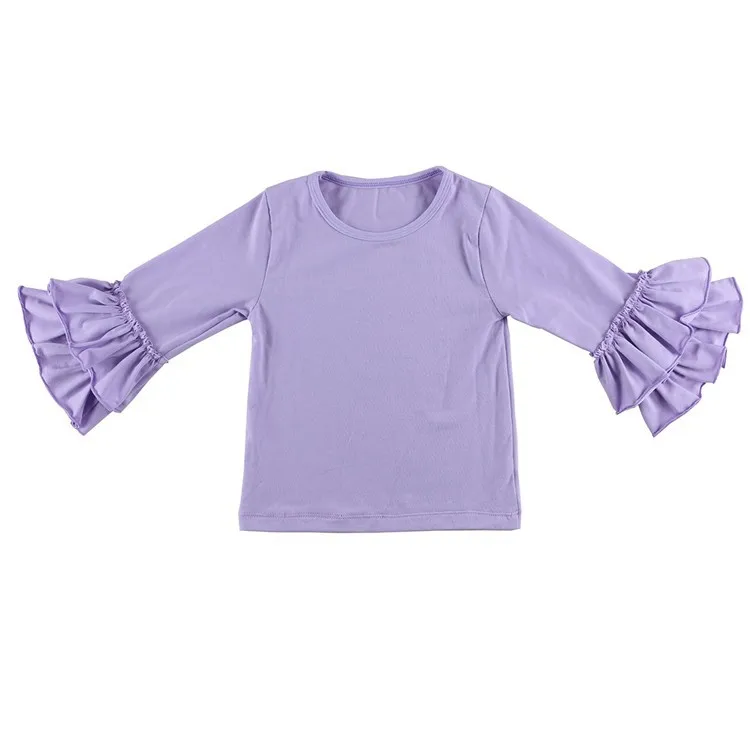 Wennikids/Новинка; однотонная хлопковая футболка с длинными рукавами и рюшами для маленьких девочек 1-12 лет; Детские футболки; детские топы