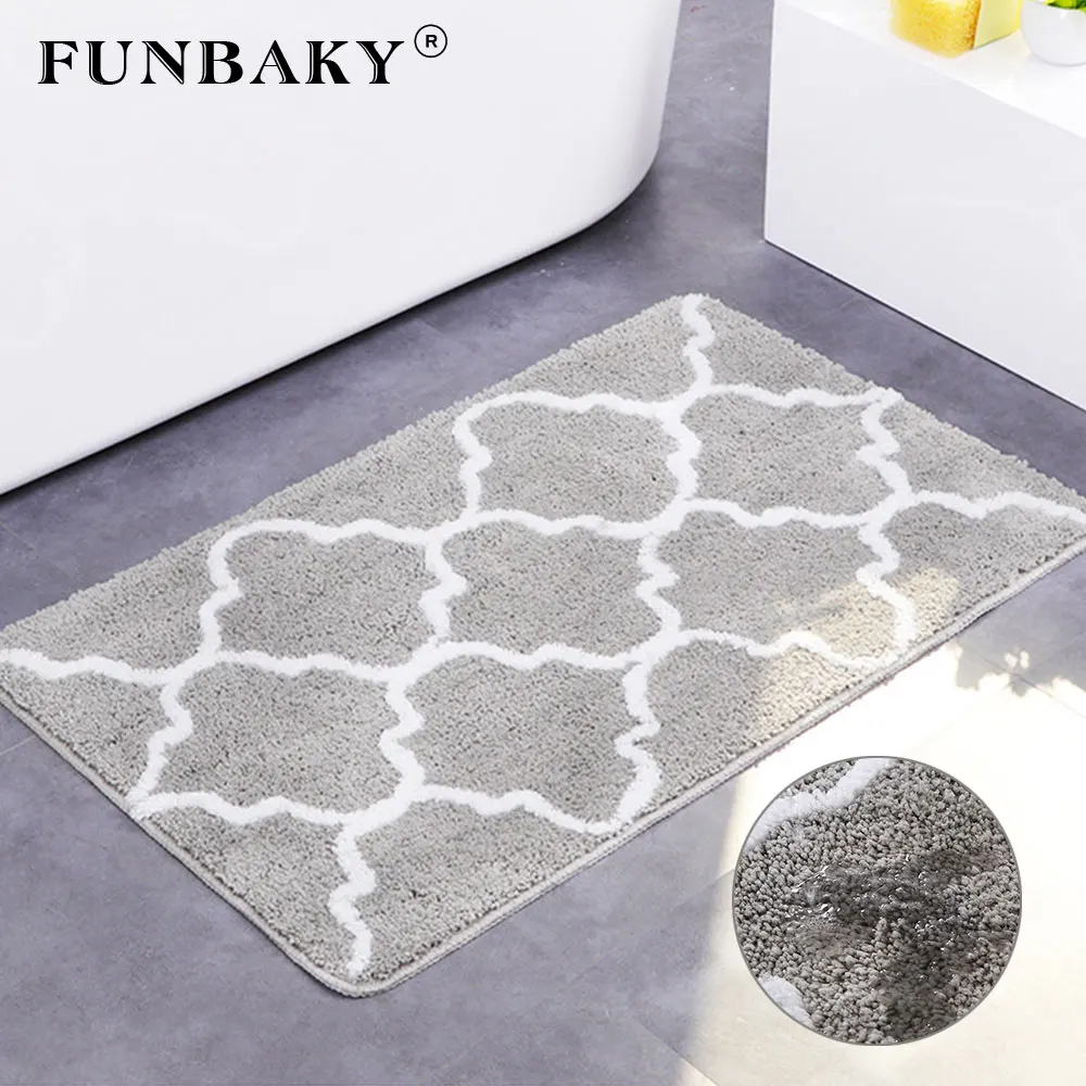 

FUNBAKY 45*65cm Super Soft Absorbent Geometric Microfiber Bath Mat For Bathroom Carpet Rug Anti-slip dywaniki lazienkowe