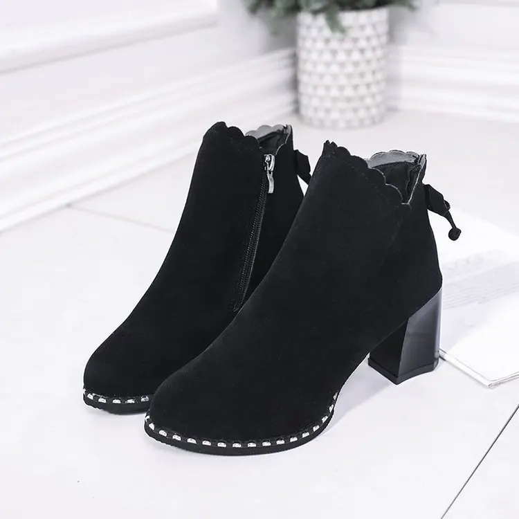 

TremoR shoes 2018 new women's winter ankle sock boots butterfly-knot PU pointed toe square heel Casual fashion rubber boots
