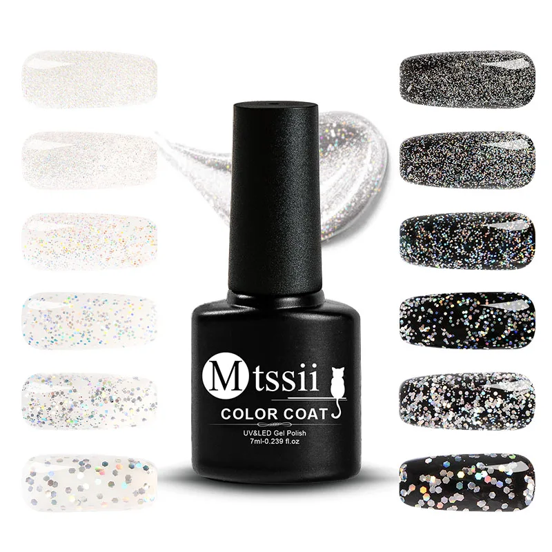 

Mtssii 7ML Laser Sequins Silver UV Nail Gel Polish Holographic Glitter LED Nail Polish Gel Lacquer Soak Off UV Gel Nail Varnish