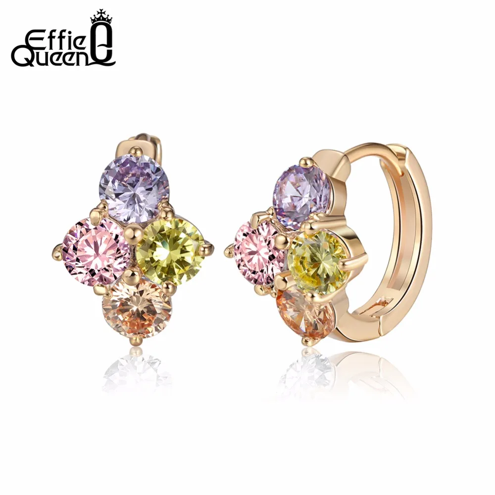 

Effie Queen Cute Hoop Earrings For Female Prong Setting Multi Colors AAA Cubic Zirconia For Birthday Gift Charms Jewelry DOME45