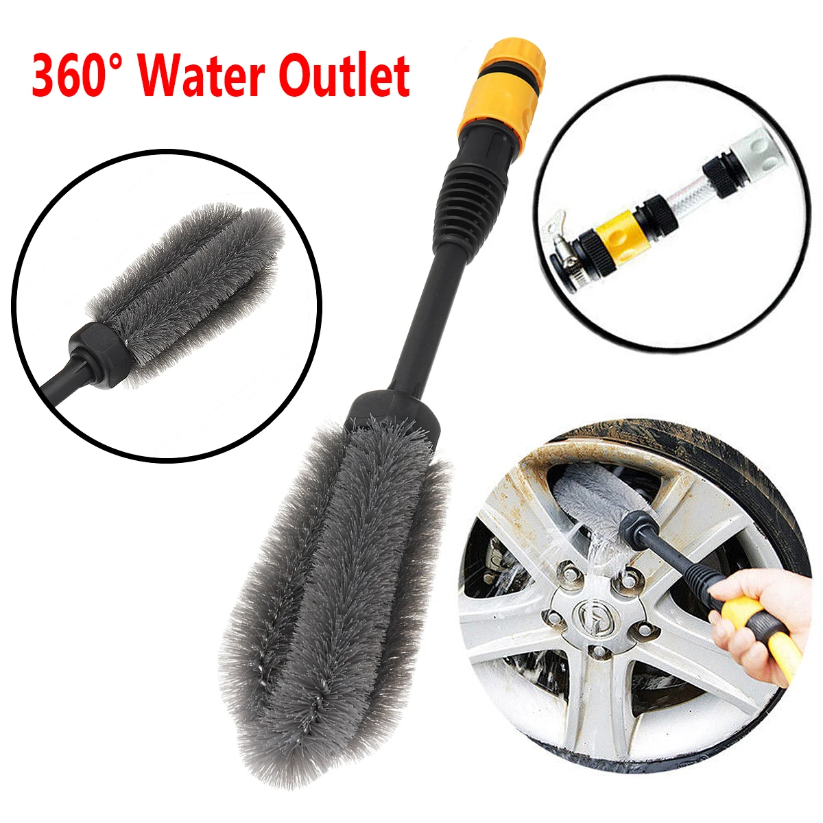 New 1Pc 360 High pressure Washing Tire Brush Car Clean Tool Rotates
