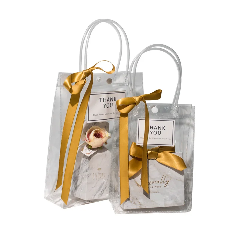 Золотой Роскошный ПВХ прозрачные подарочные пакеты прозрачные сумки-тоут свадебный сладкий подарок упаковочные сумки с ручками сувениры подарок содержит