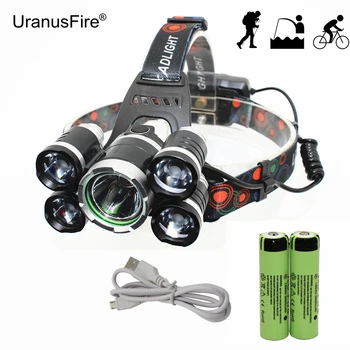 

Headlamp 5 LED Headlight T6/Q5 LED Lanterna USB Rechargeable Head Lamp Hunting Light Flashlight + 18650 Battery + USB Charger