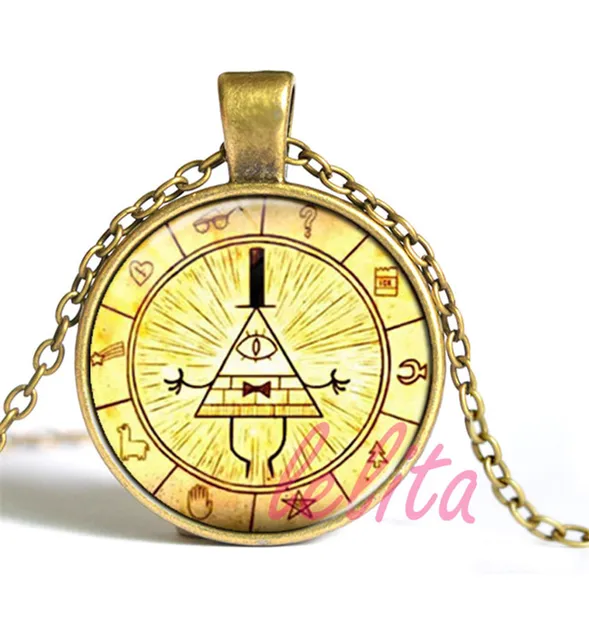 gravity falls mysteries pendant necklace bill cipher wheel art
