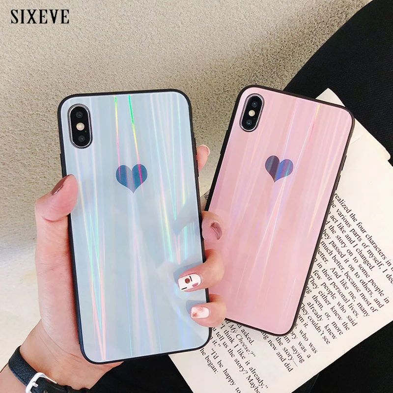 

Luxury Tempered Glass Phone Case For Xiaomi Mi 6 8 8SE 9 Mi6 Mi8 Mi8SE Mi9 Bumper Aurora Colorful Love heart Glossy Back Cover