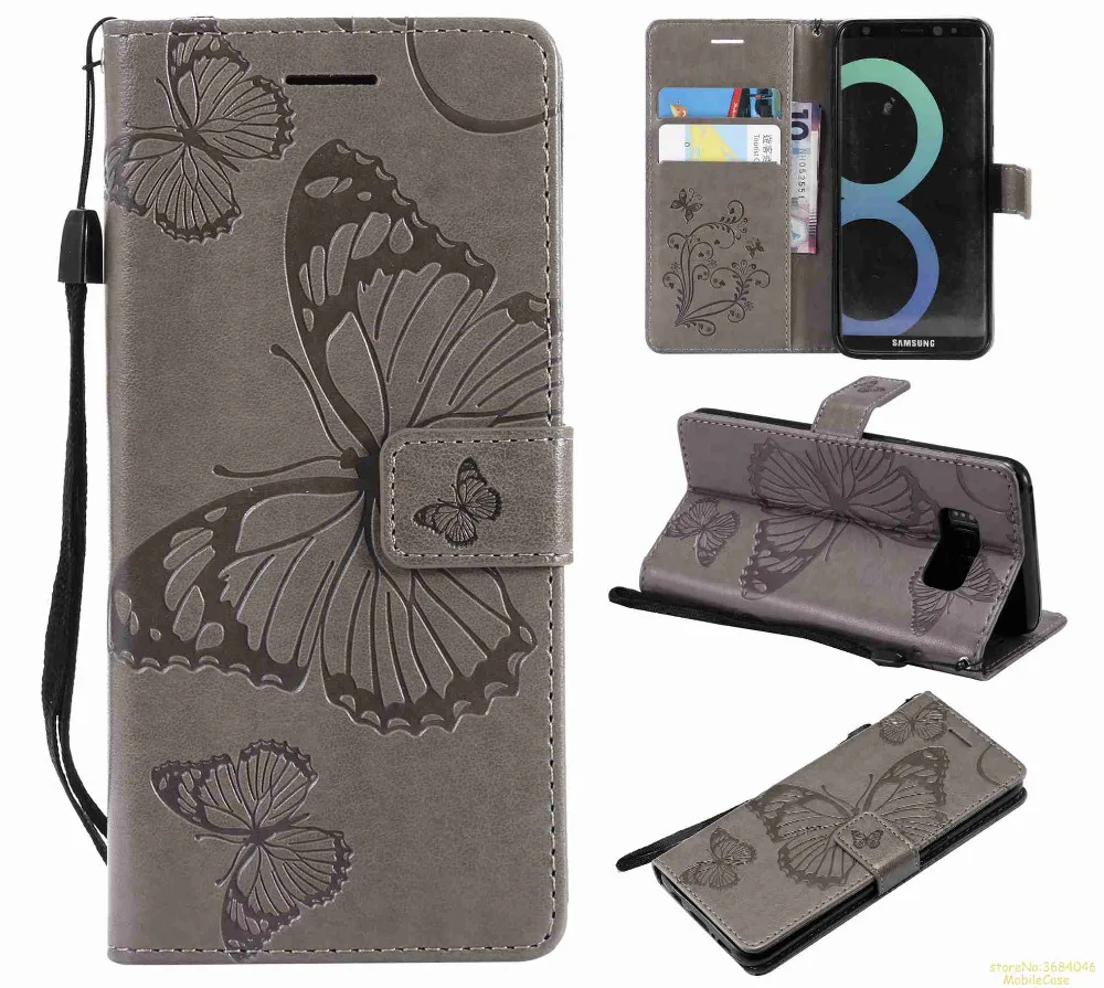 

Luxury Flip leather case for Samsung Galaxy S8 cover 3D Embossing big butterfly coque wallet etui fundas kryt husa housse tok